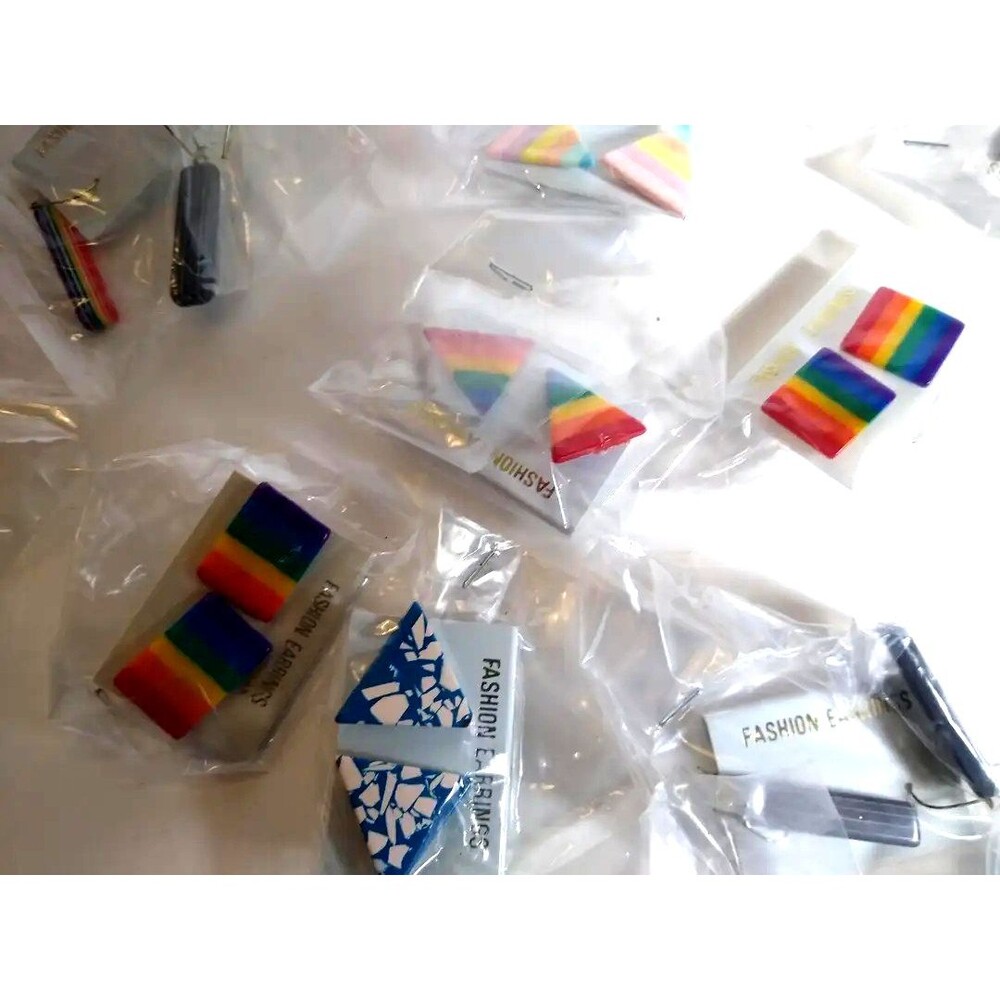 Lot of 24 Mod Era Retro Gay Pride Vintage Rainbows Pierced Earrings Mod Style